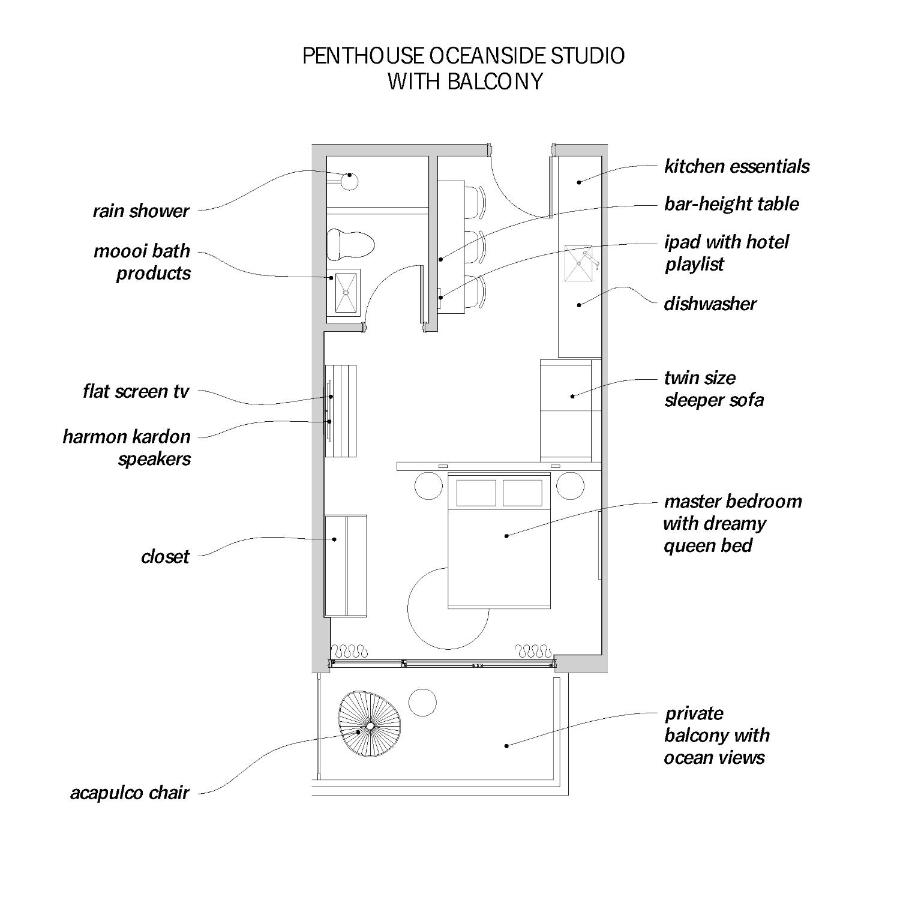 Penthouse Oceanside Studio with Balcony at 6080 Design Hotel by Eskape Collection