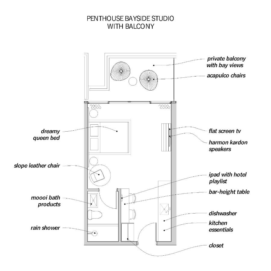 Penthouse Bayside Studio with Balcony at 6080 Design Hotel by Eskape Collection