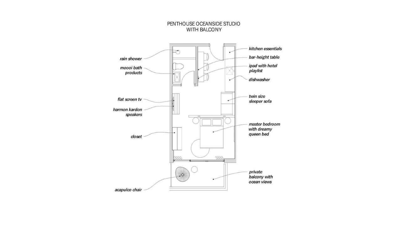 Penthouse Oceanside Studio with Balcony at 6080 Design Hotel by Eskape Collection