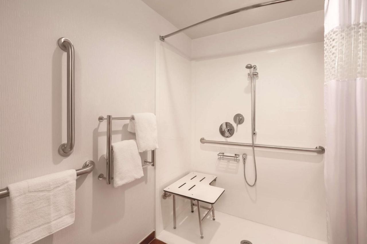 Full Size Bed and Roll-In Shower - Disability Access at Hampton Inn Des Moines-Airport