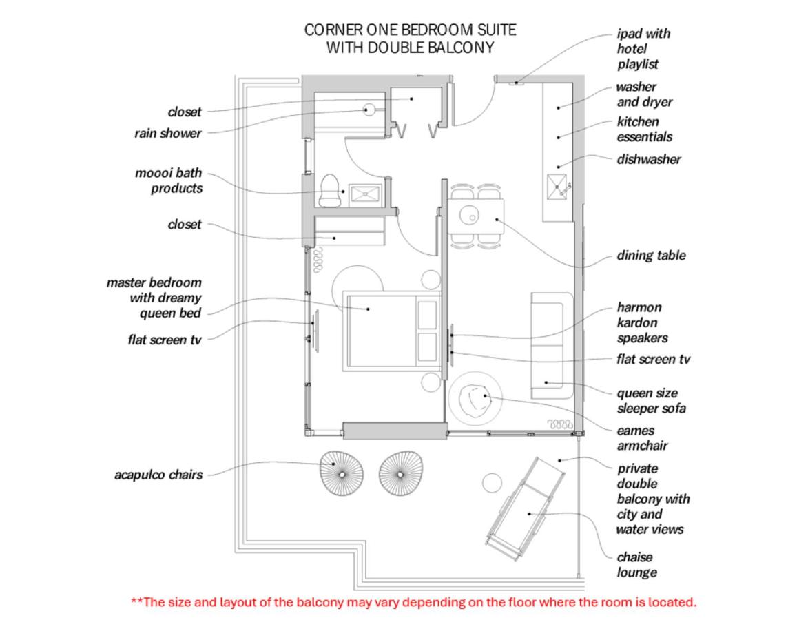 Corner One-Bedroom Suite with Double Balcony at 6080 Design Hotel by Eskape Collection