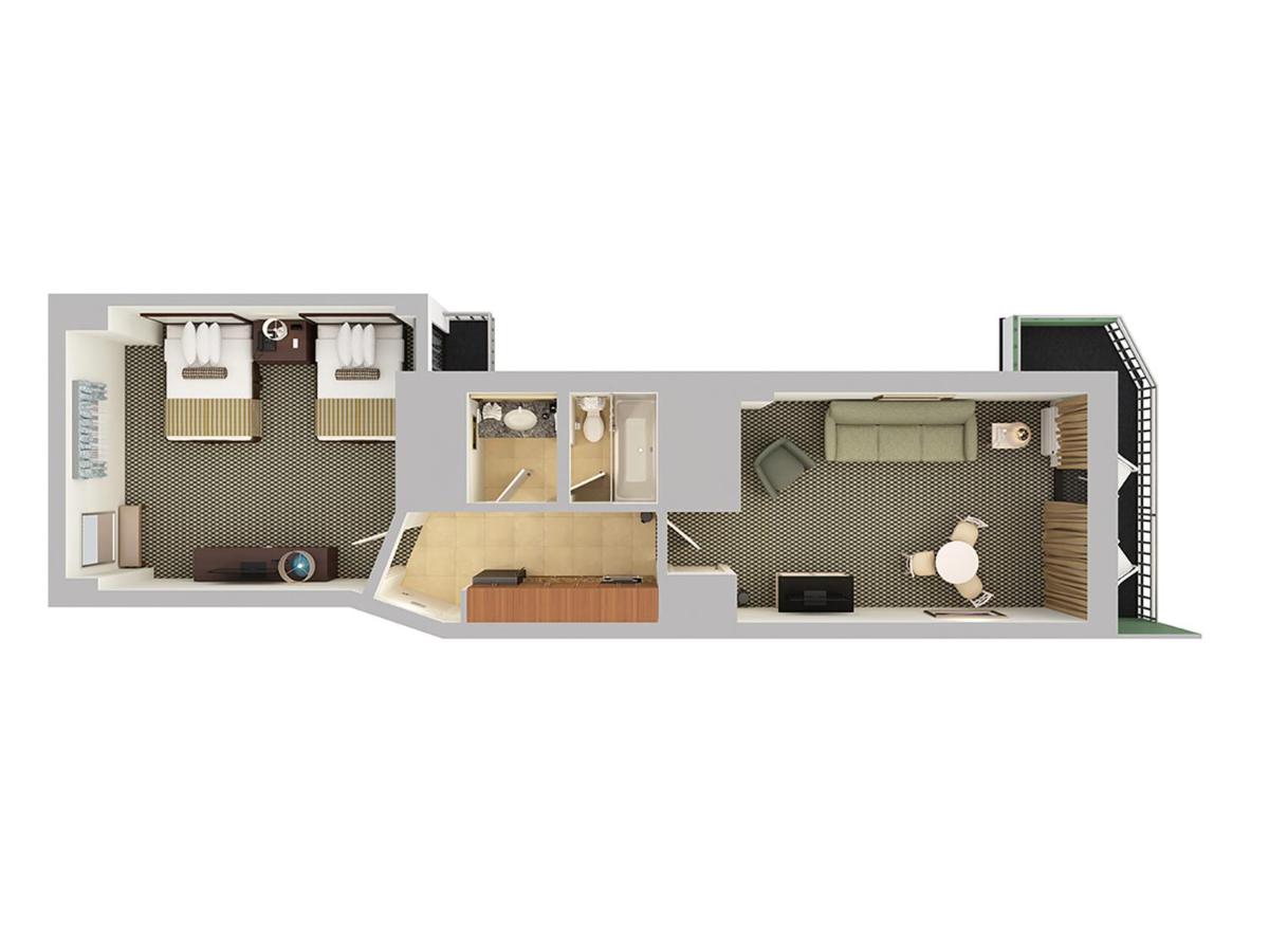 Premium Oceanfront One Bedroom Queen Suite-2 Queen Bed with 1 Double Wall Bed at Coral Beach Resort and Suites