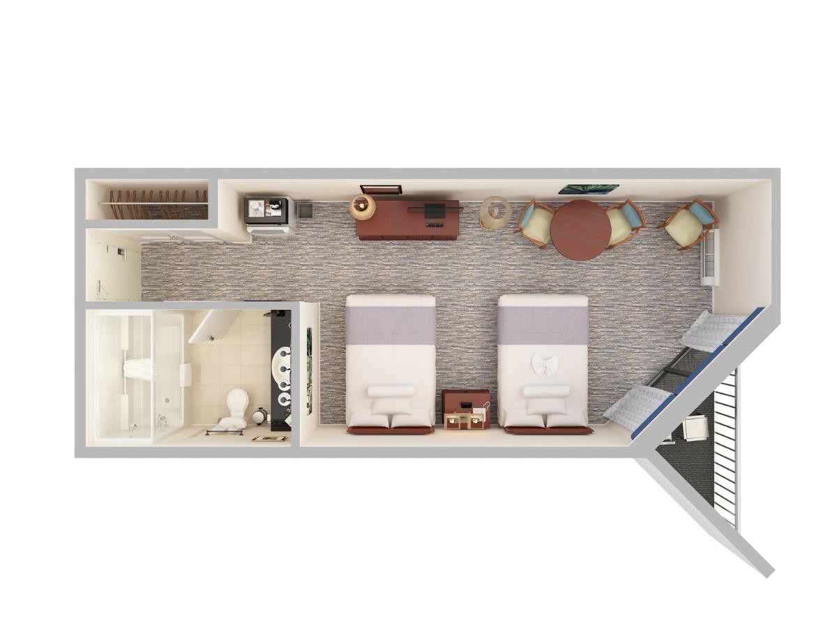 Queen Room with Two Queen Beds and Angle Ocean View - Stair Access at Holiday Pavilion Resort on the Boardwalk